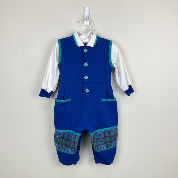 Vintage Jayne Avery Inc Blue Coverall 18 Months USA - Picture 1 of 8